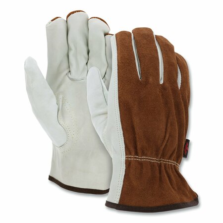 MCR SAFETY Dual Leather Industrial Gloves, Cream, X-Large, Pair, 12PK 3205XL